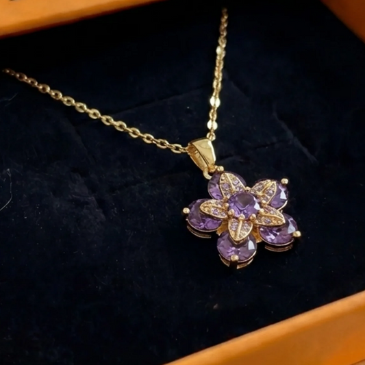 Amelyth Violet Flower Necklace | Gold