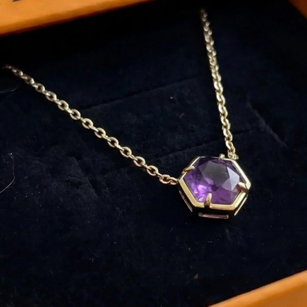 Amethyst Bezel Pendant Necklace | Rose Gold