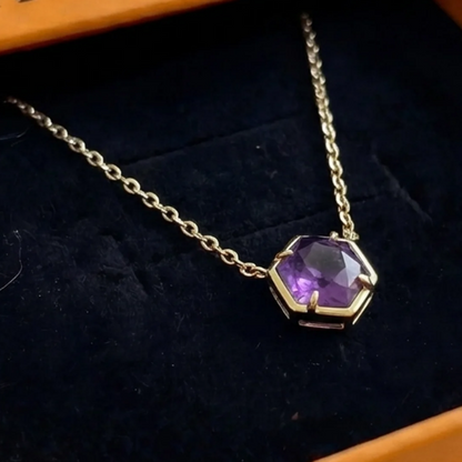 Amethyst Bezel Pendant Necklace | Rose Gold