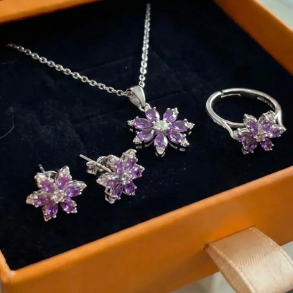 Amethyst Bloom Jewelry Set | White Gold
