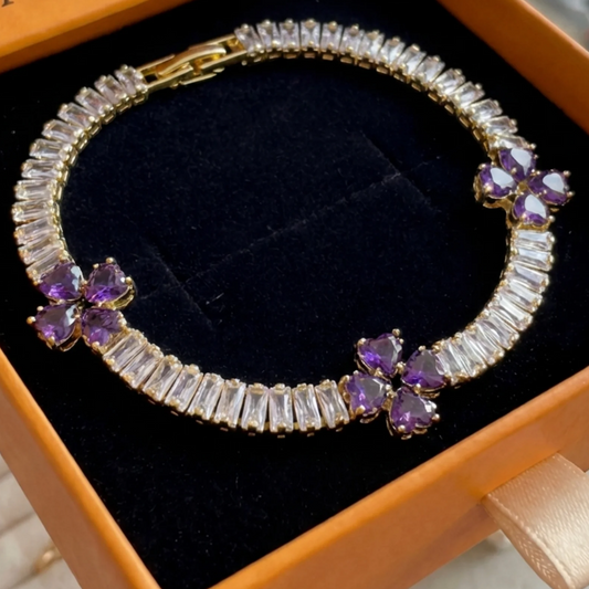Amethyst Clover Heart Bracelet | Gold