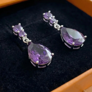 Amethyst Dewdrop Earrings | White Gold
