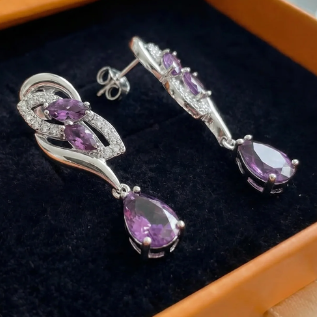 Amethyst Glimmer Drop Earrings | White Gold
