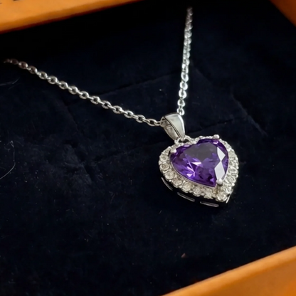 Amethyst Heart Radiance Necklace | White Gold