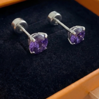 Amethyst Round Studs | White Gold