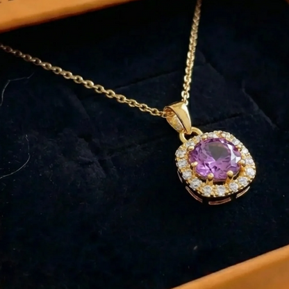 Amethyst Square Pave Necklace | Gold