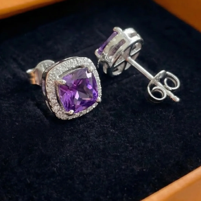 Amethyst Square Pave Studs | White Gold