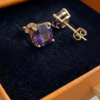 Amethyst Square Studs | Gold