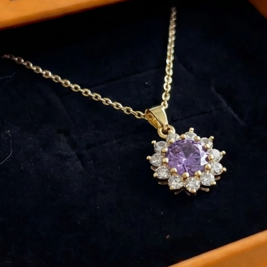 Amethyst Sunflower Necklace | Gold