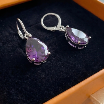 Amethyst Teardrop Earrings | White Gold