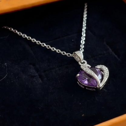 Amethyst Two Heart Necklace | White Gold