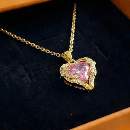 Angel Embrace Pink Heart Necklace | Gold