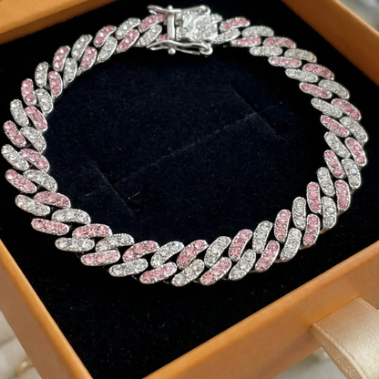 Arctic Blush Cuban Bracelet | White Gold