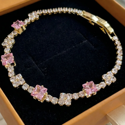 Blush Squares Tennis Bracelet | Gold