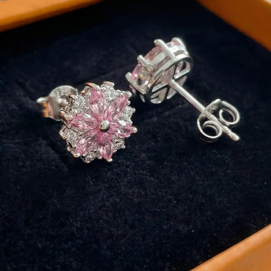 Cherry Blossom Earrings | White Gold