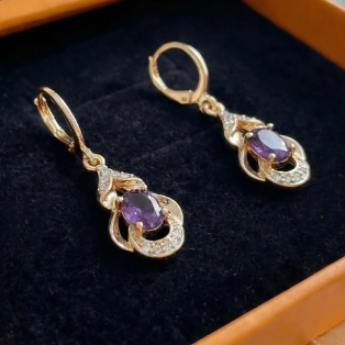 Moonlit Amethyst Teardrop Earrings | Rose Gold