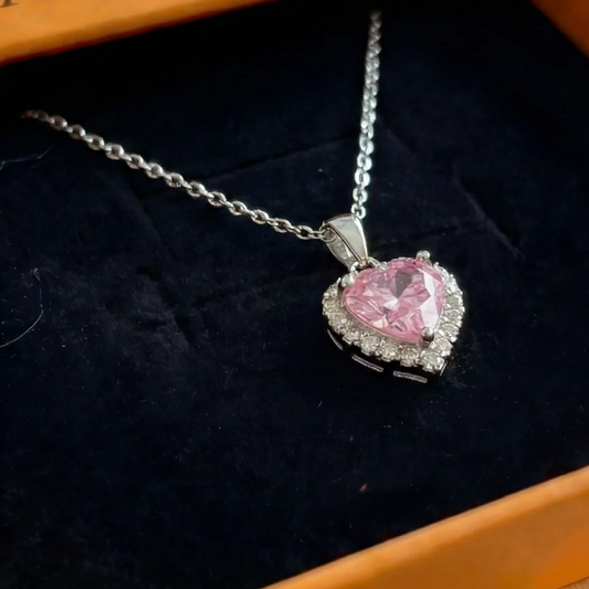 Pink Heart Radiance Necklace | White Gold