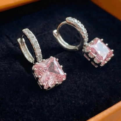 Pink Radiance Huggie Earrings | White Gold