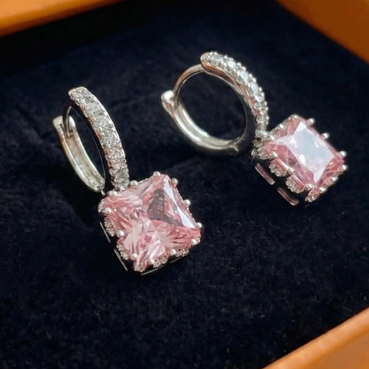 Pink Radiance Huggie Earrings | White Gold