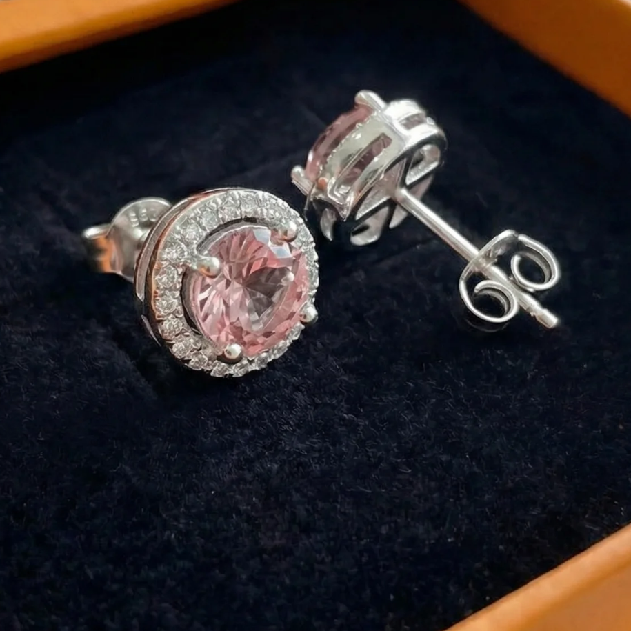 Pink Round Pave Studs | White Gold