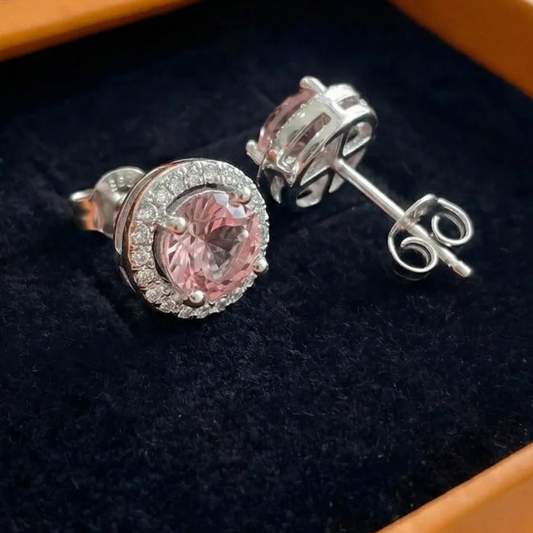 Pink Round Pave Studs | White Gold
