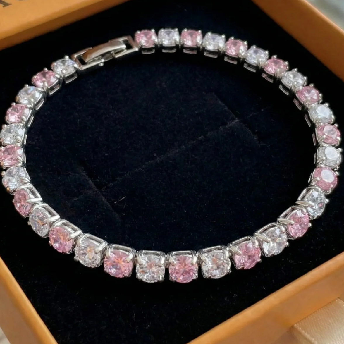 Pink Sapphire Duo Tennis Bracelet | White Gold
