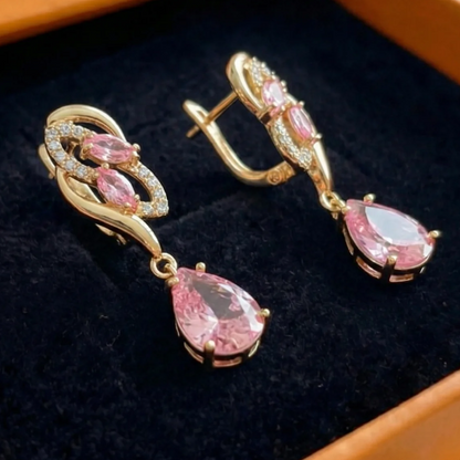 Pink Sapphire Glimmer Drop Earrings | Gold