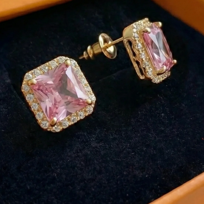 Pink Sapphire Pave Studs | Gold