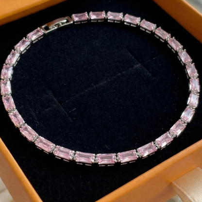 Pink Sapphire Prism Tennis Bracelet | White Gold
