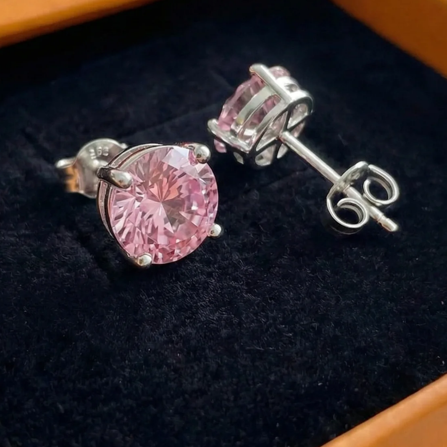 Pink Sapphire Round Studs | White Gold