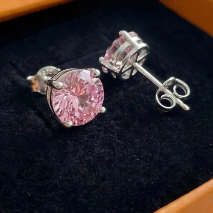 Pink Sapphire Round Studs | White Gold