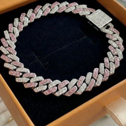 Pink Shimmer Cuban Bracelet | White Gold