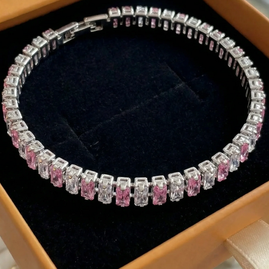 Pink Stripe Tennis Bracelet | White Gold
