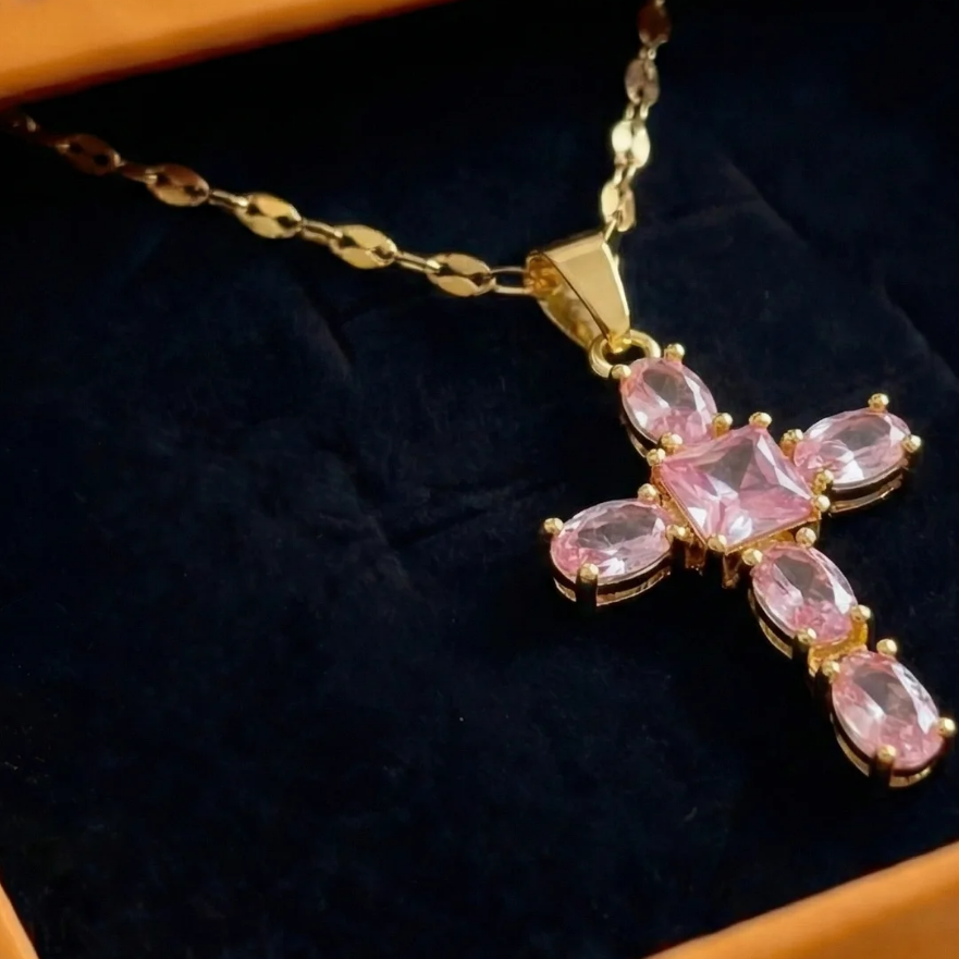 Rose Faith Cross Necklace | Gold