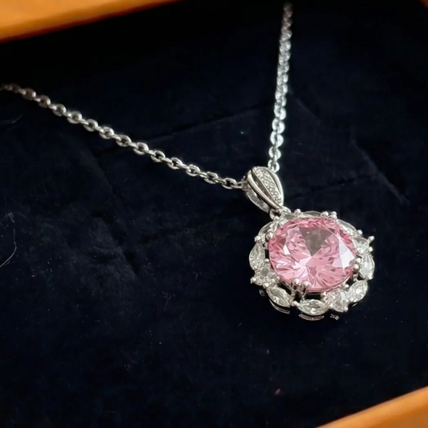 Rose Lotus Halo Necklace | White Gold