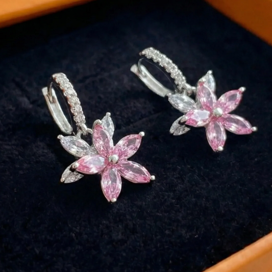 Thalia Pink Petalburst Earrings | White Gold