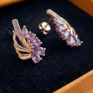Viorelle Amethyst Wing Earrings | Rose Gold
