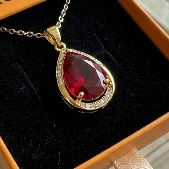Ruby Teardrop Pendant Necklace | Gold