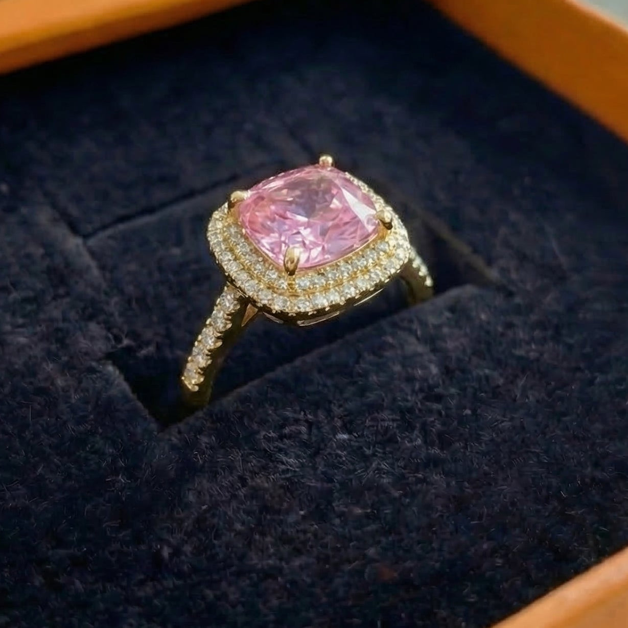 Cushion Pink Sapphire Ring | Gold